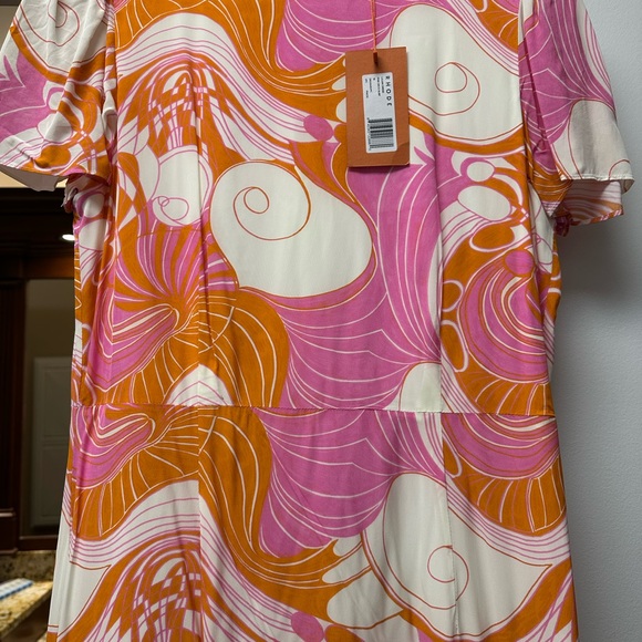 RHODE Women's Lulani Print Puff Sleeve Ruffle Hem Midi Dress, Pink Deco Surf - Picture 3 of 7